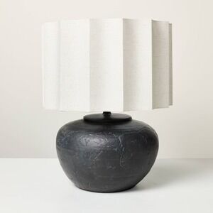 Oversized Ceramic Table Lamp Fluted Shade Black/White - Hearth & Hand Magnolia